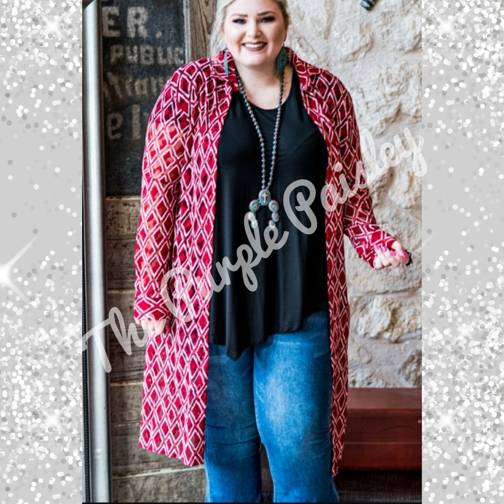 Duster Maroon long sleeve plus size